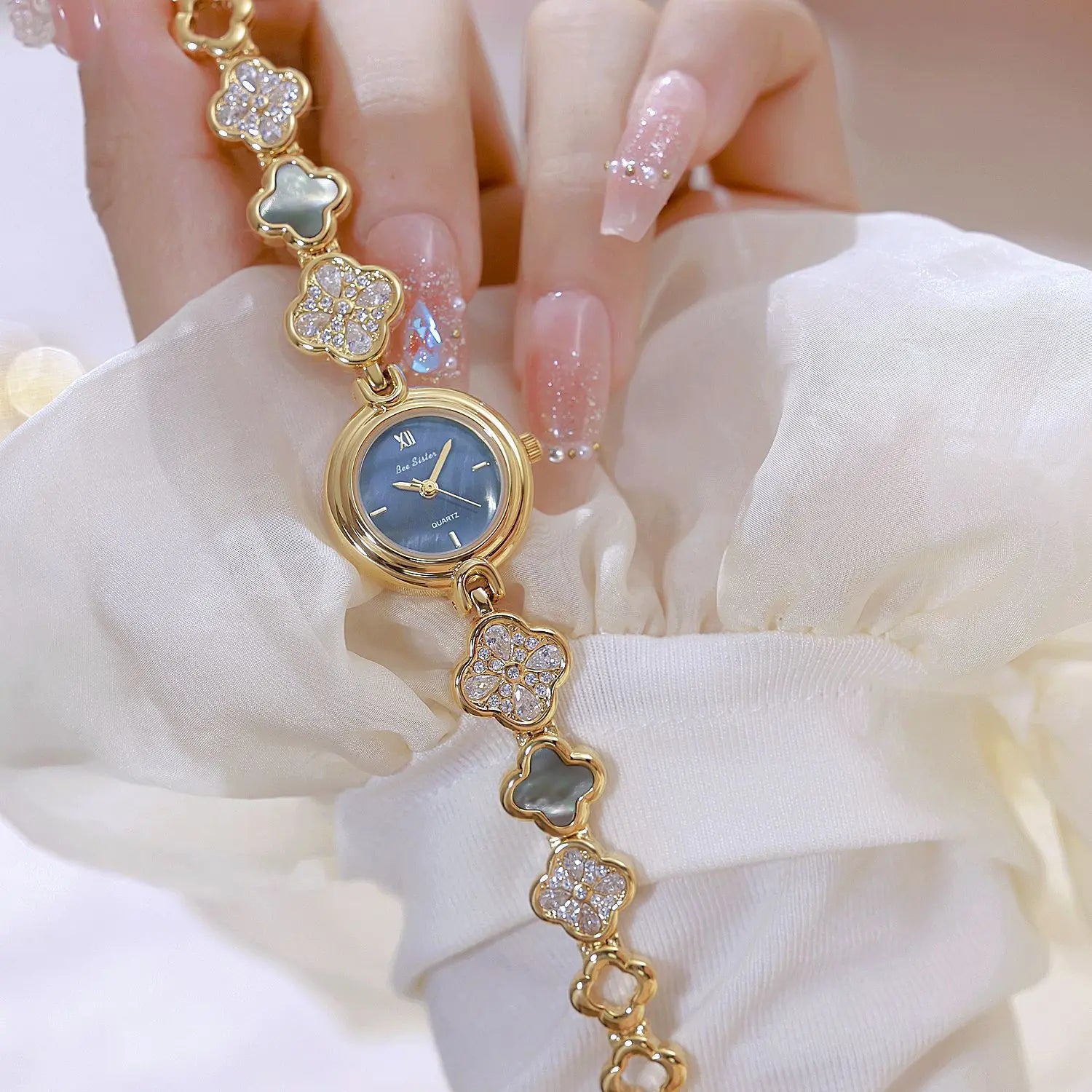 Shell Dial Bracelet Watch | Elegant Crystal Quartz Watch for Women