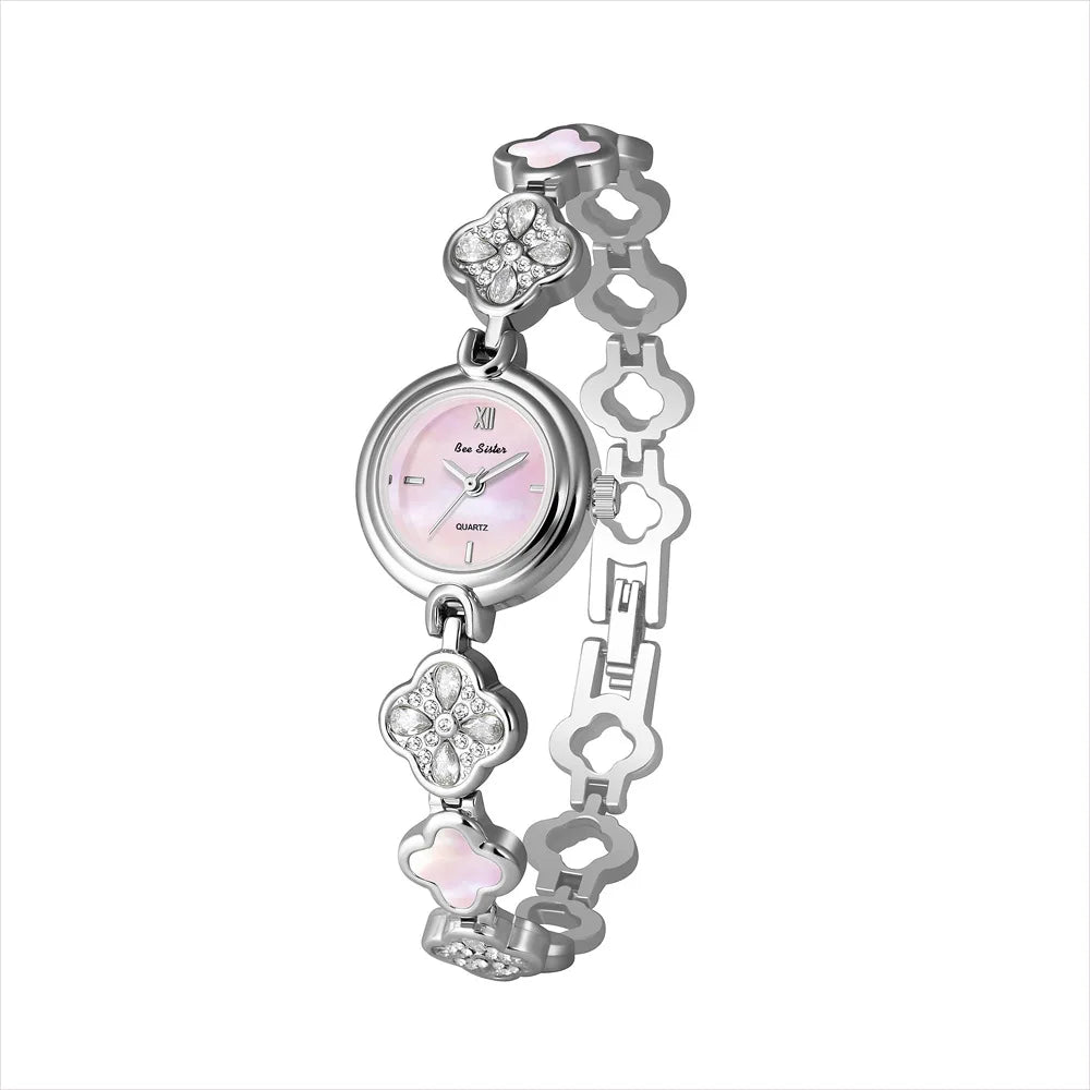 Shell Dial Bracelet Watch | Elegant Crystal Quartz Watch for Women