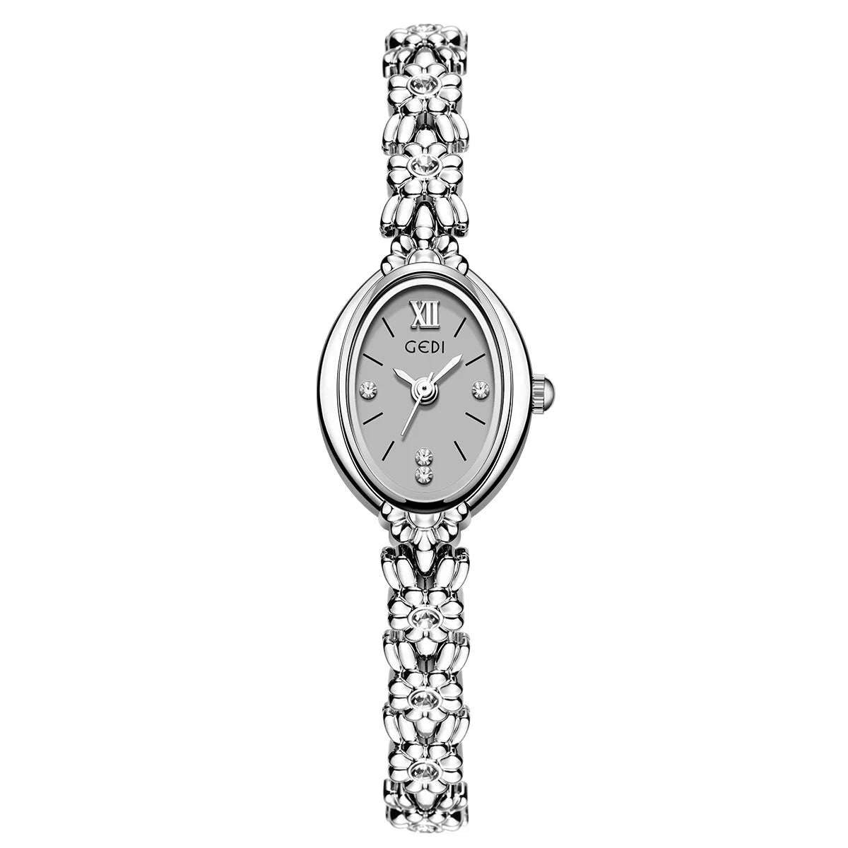 Gold Diamond Bracelet Watch | Oval Elegant Quartz Watch for Women