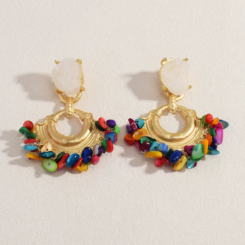 Vintage Handmade Beaded Earring For Women Boho Jewelry Resin Stone Statement Jewelry Bohemian Ear Ring Drop Earrings