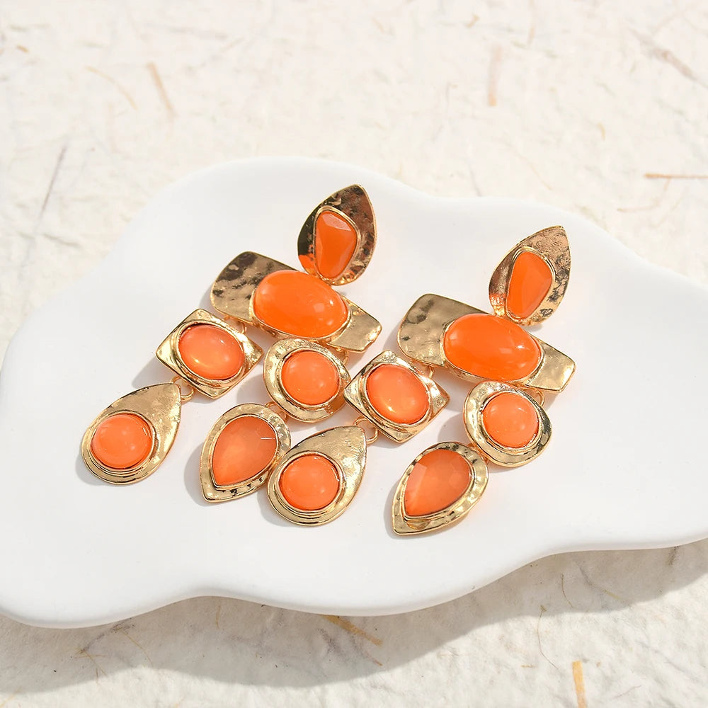 Exaggerated Vintage Rhinestone Crystal Beads Drop Earring For Women Ethnic Jewelry Fashion Geometry  Metal Earrings