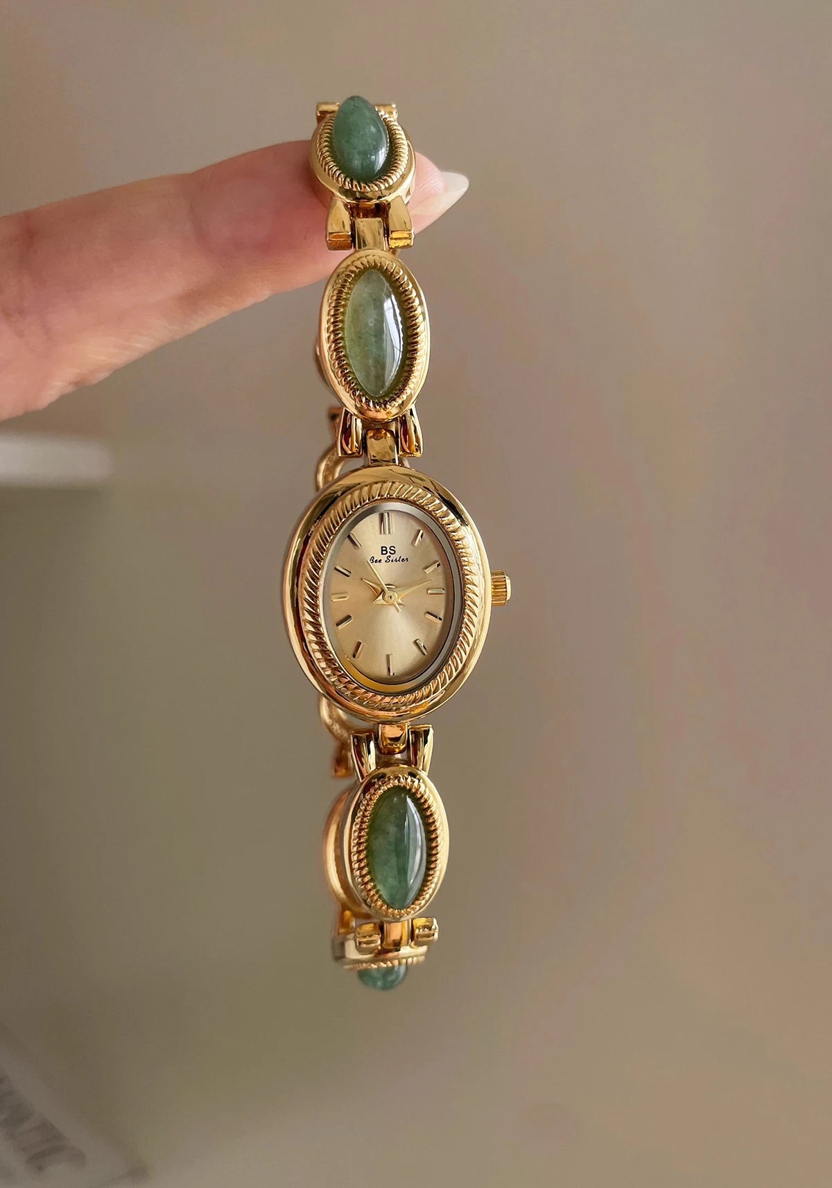 Stone Bracelet Watch | Elegant Oval Quartz Watch for Women