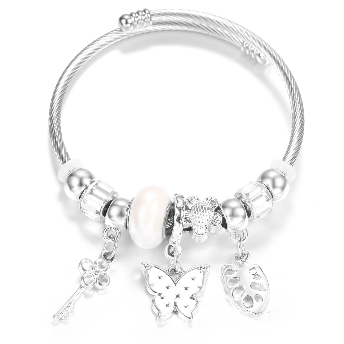 New Rhinestone Heart Shaped Pendant Stainless Steel Beaded Bracelet 4 Colors High Quality Closure Bangles Women Bracelet Jewelry