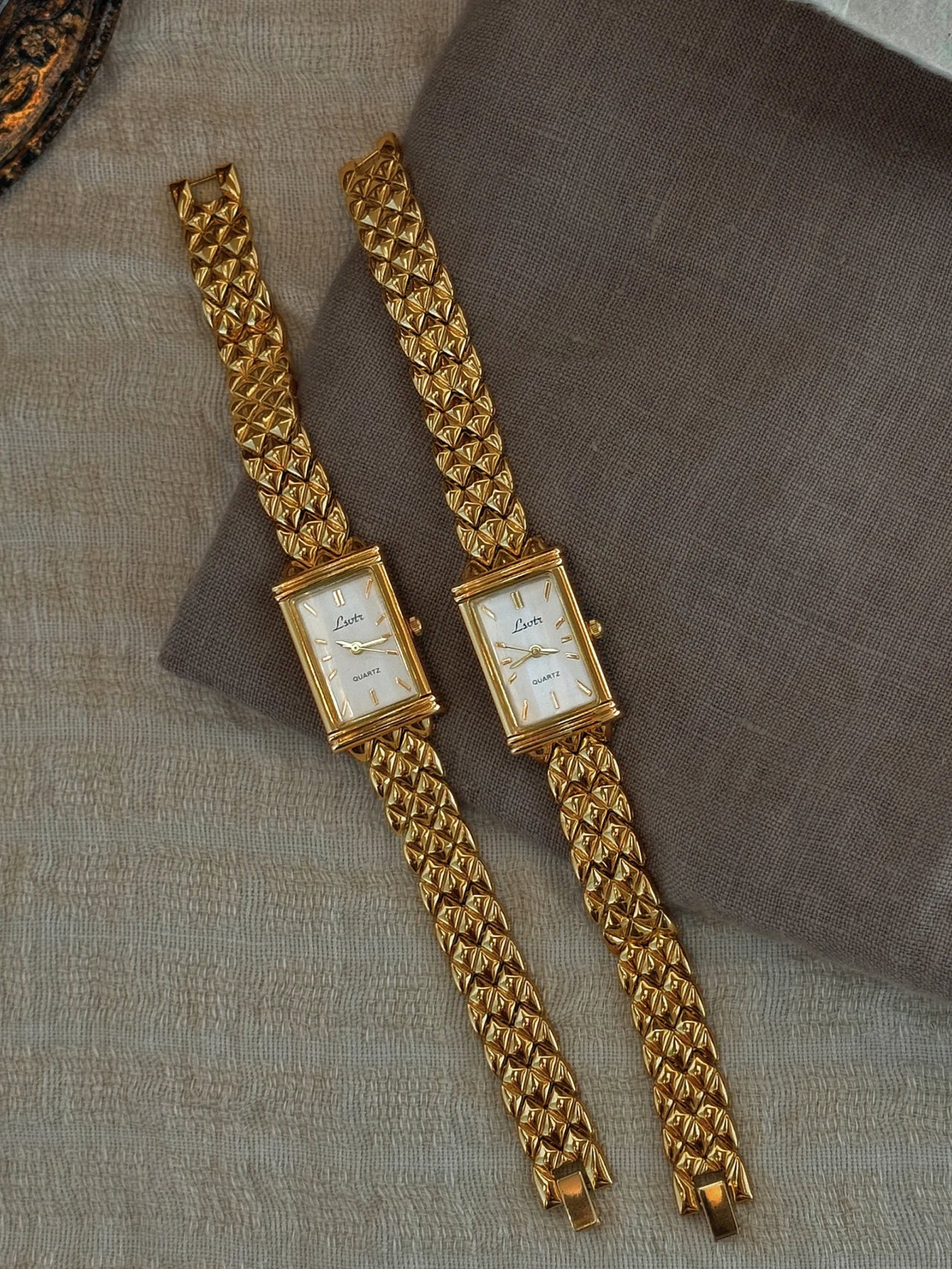 Gold Rectangle Watch with Stainless Steel Strap | Minimal Elegant Quartz Watch for Women