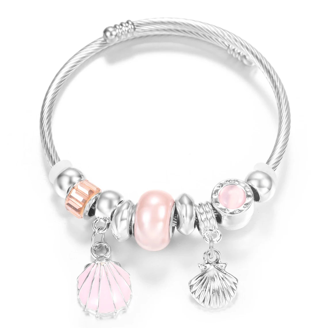 New Rhinestone Heart Shaped Pendant Stainless Steel Beaded Bracelet 4 Colors High Quality Closure Bangles Women Bracelet Jewelry