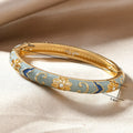 Ethnic Style Luxury Gold Color Stainless Steel Multicolor Enamel Flower Bangle for Women Charm Bride Cuff Bracelet Beho Jewelry