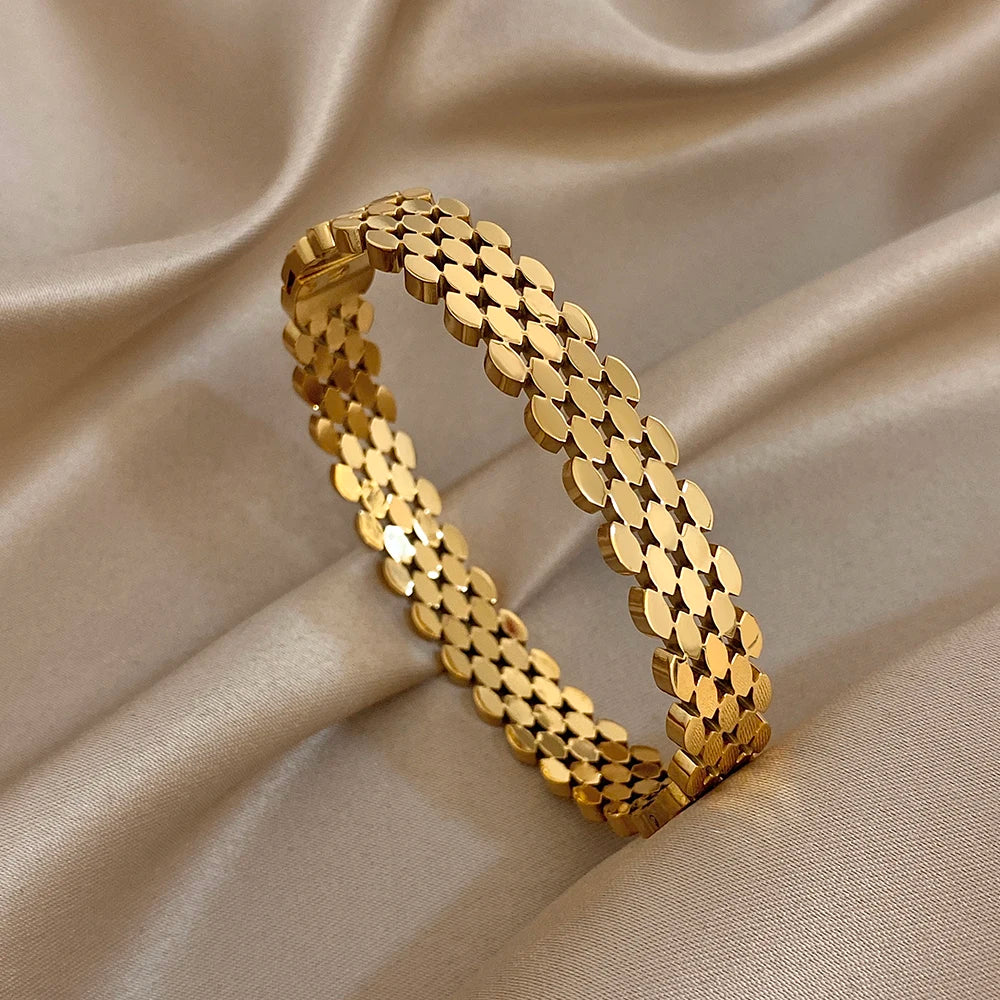 Greatera Light Luxury Style Green Square Zirconium Series Cuff Bracelet Unique Stainless Steel Artistic Exaggerate Women Bangle