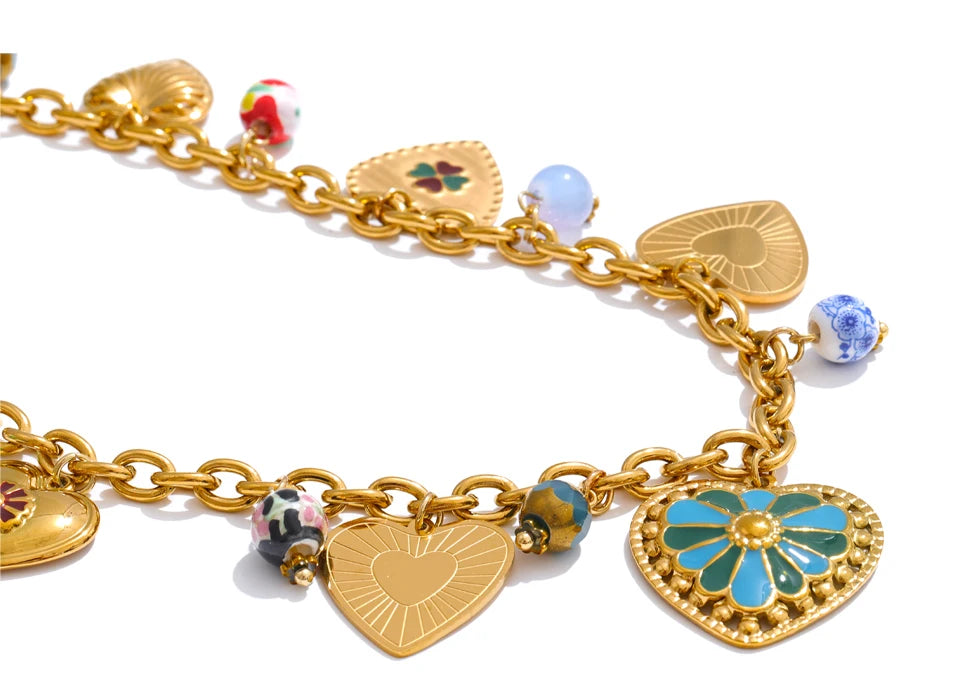 Colorful Heart Charm Necklace | Gold Statement Jewelry for Women