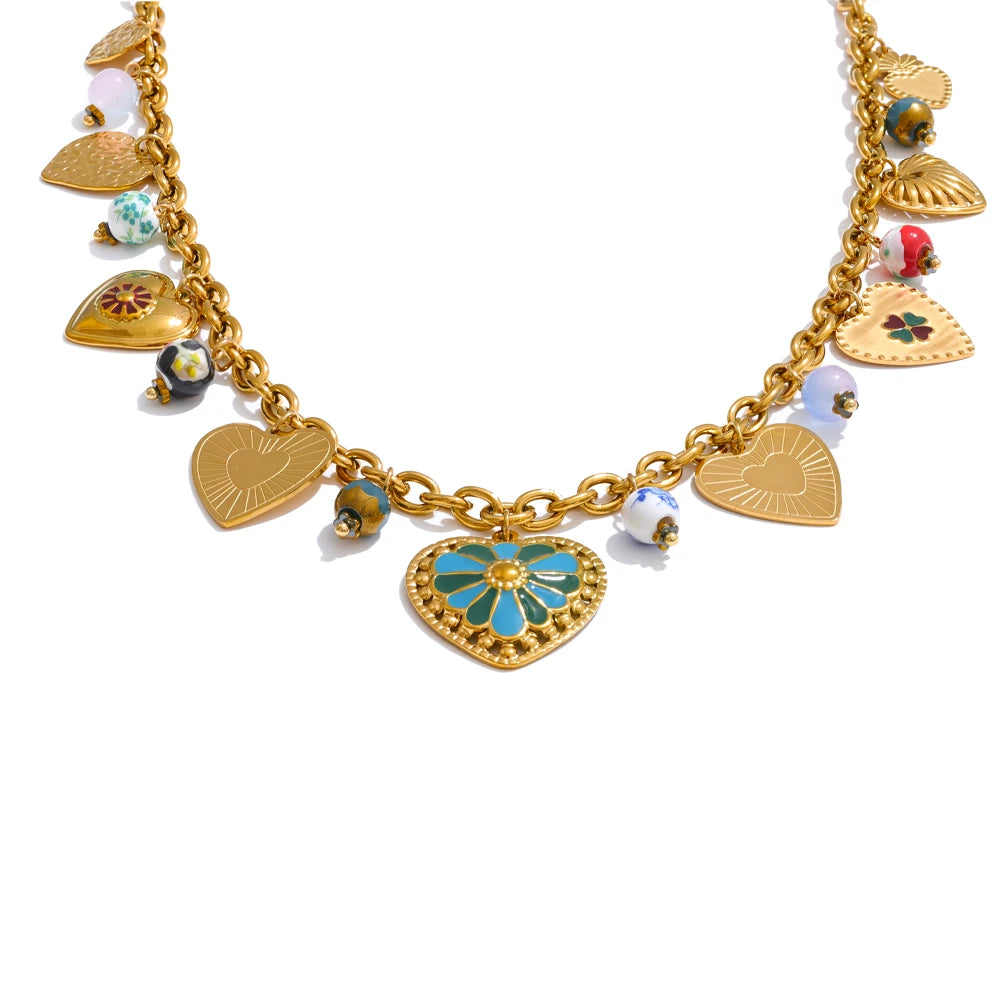 Colorful Heart Charm Necklace | Gold Statement Jewelry for Women