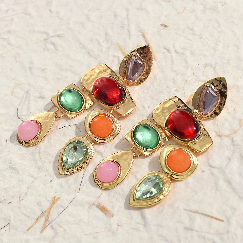 Exaggerated Vintage Rhinestone Crystal Beads Drop Earring For Women Ethnic Jewelry Fashion Geometry  Metal Earrings