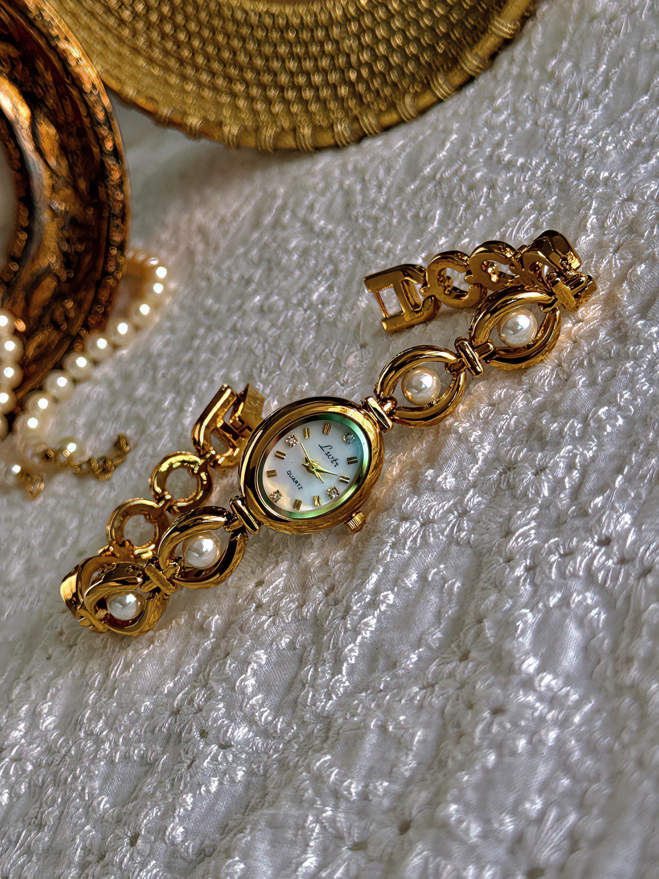 Camila Gold Pearl Bracelet Watch