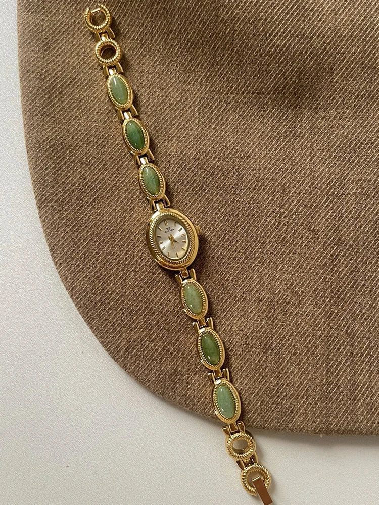 Stone Bracelet Watch | Elegant Oval Quartz Watch for Women