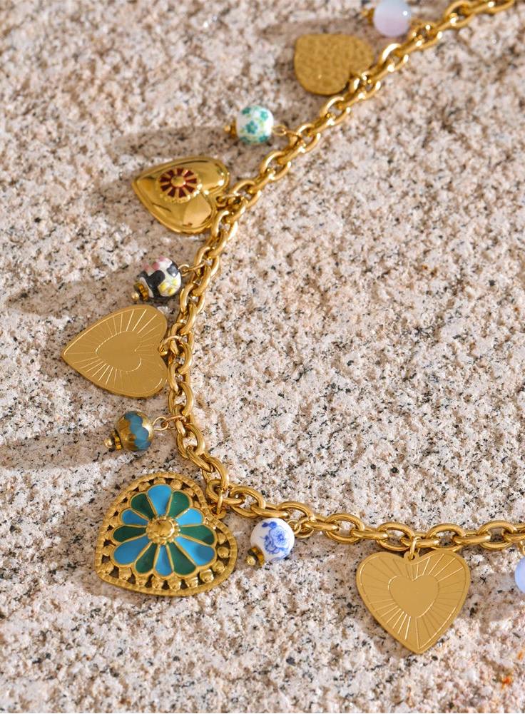 Colorful Heart Charm Necklace | Gold Statement Jewelry for Women