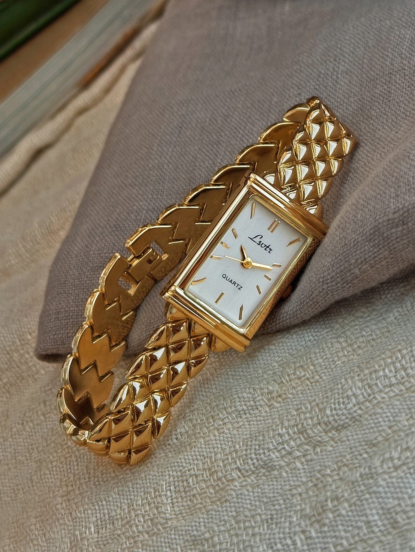 Gold Rectangle Watch with Stainless Steel Strap | Minimal Elegant Quartz Watch for Women