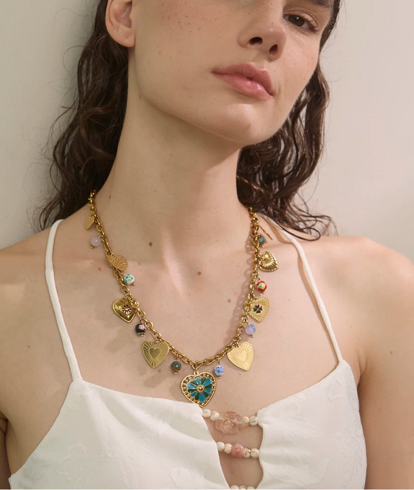 Colorful Heart Charm Necklace | Gold Statement Jewelry for Women