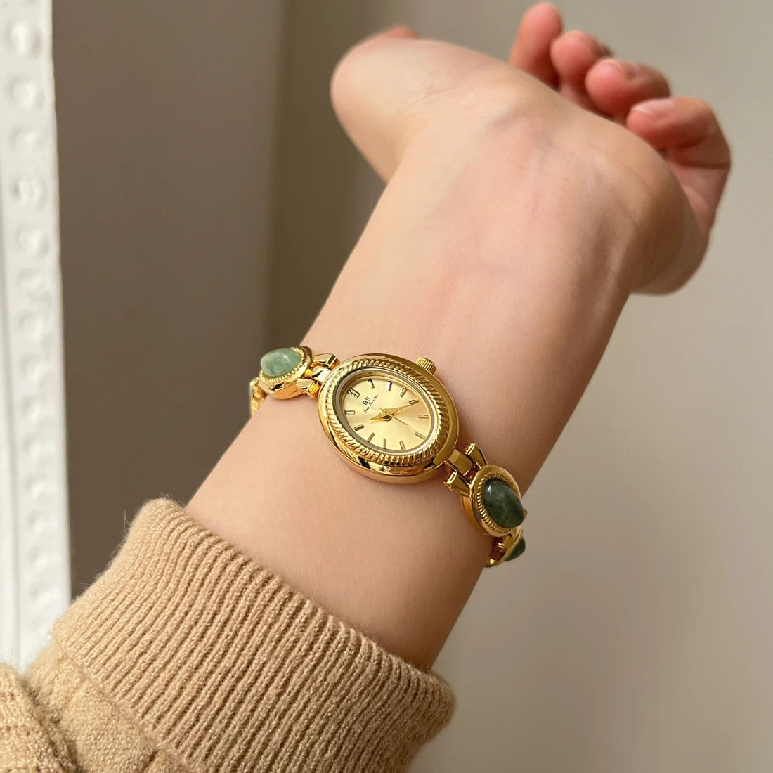 Stone Bracelet Watch | Elegant Oval Quartz Watch for Women