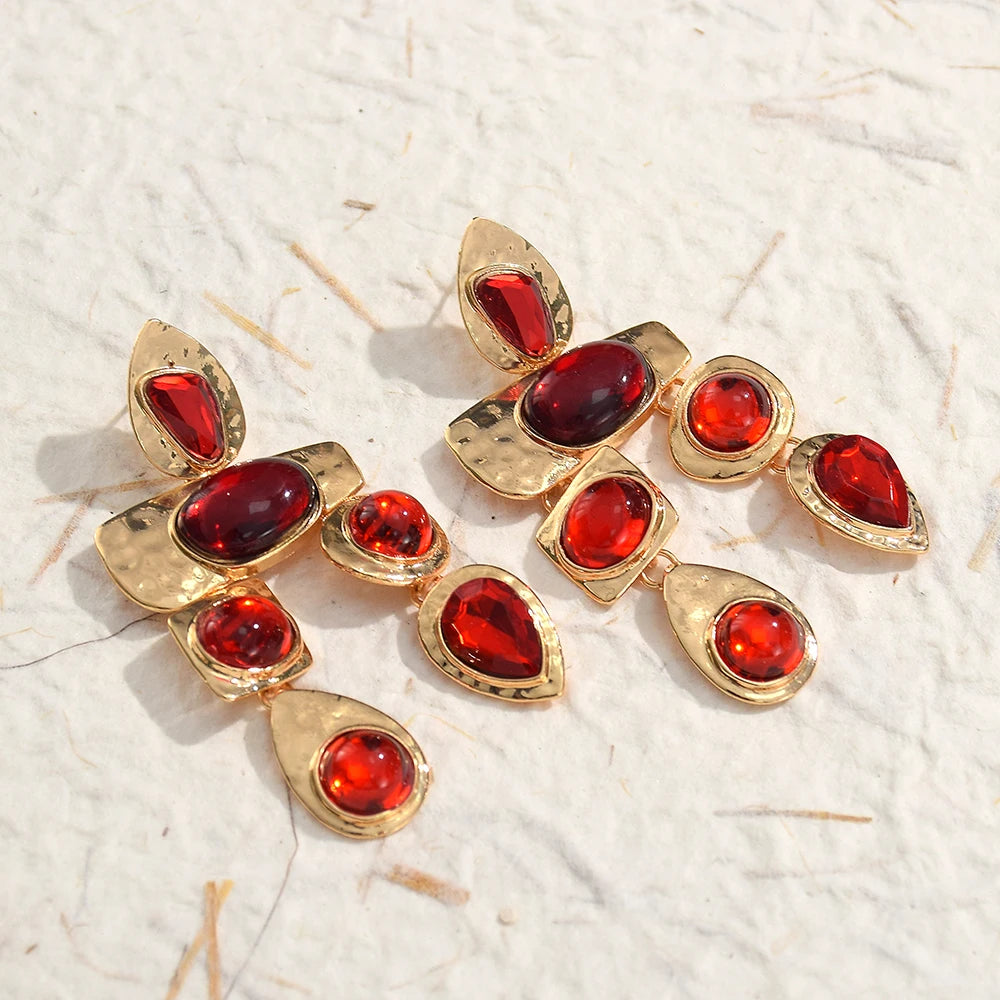 Exaggerated Vintage Rhinestone Crystal Beads Drop Earring For Women Ethnic Jewelry Fashion Geometry  Metal Earrings