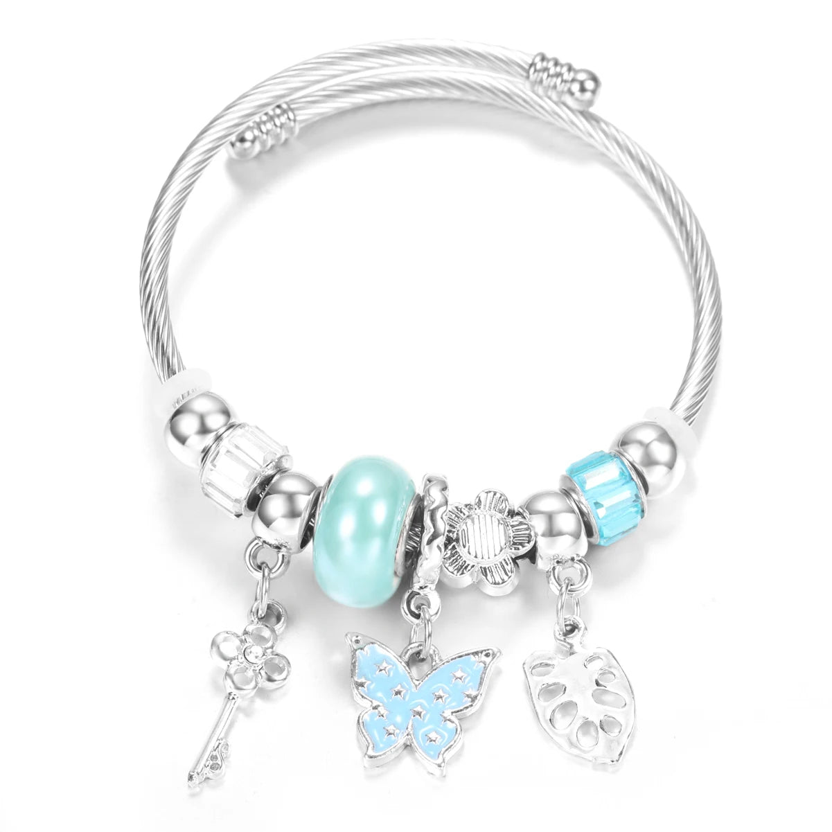 New Rhinestone Heart Shaped Pendant Stainless Steel Beaded Bracelet 4 Colors High Quality Closure Bangles Women Bracelet Jewelry