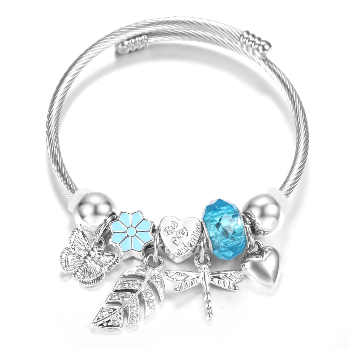 New Rhinestone Heart Shaped Pendant Stainless Steel Beaded Bracelet 4 Colors High Quality Closure Bangles Women Bracelet Jewelry