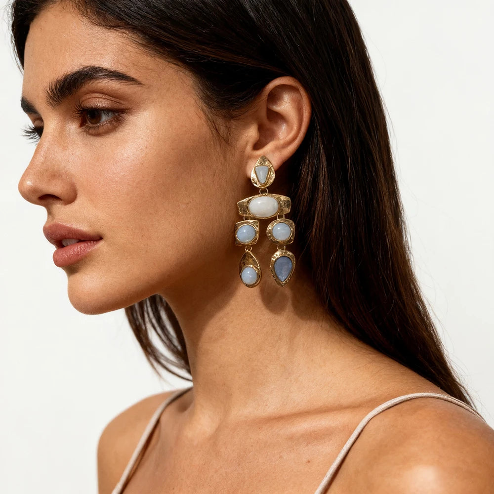 Exaggerated Vintage Rhinestone Crystal Beads Drop Earring For Women Ethnic Jewelry Fashion Geometry  Metal Earrings