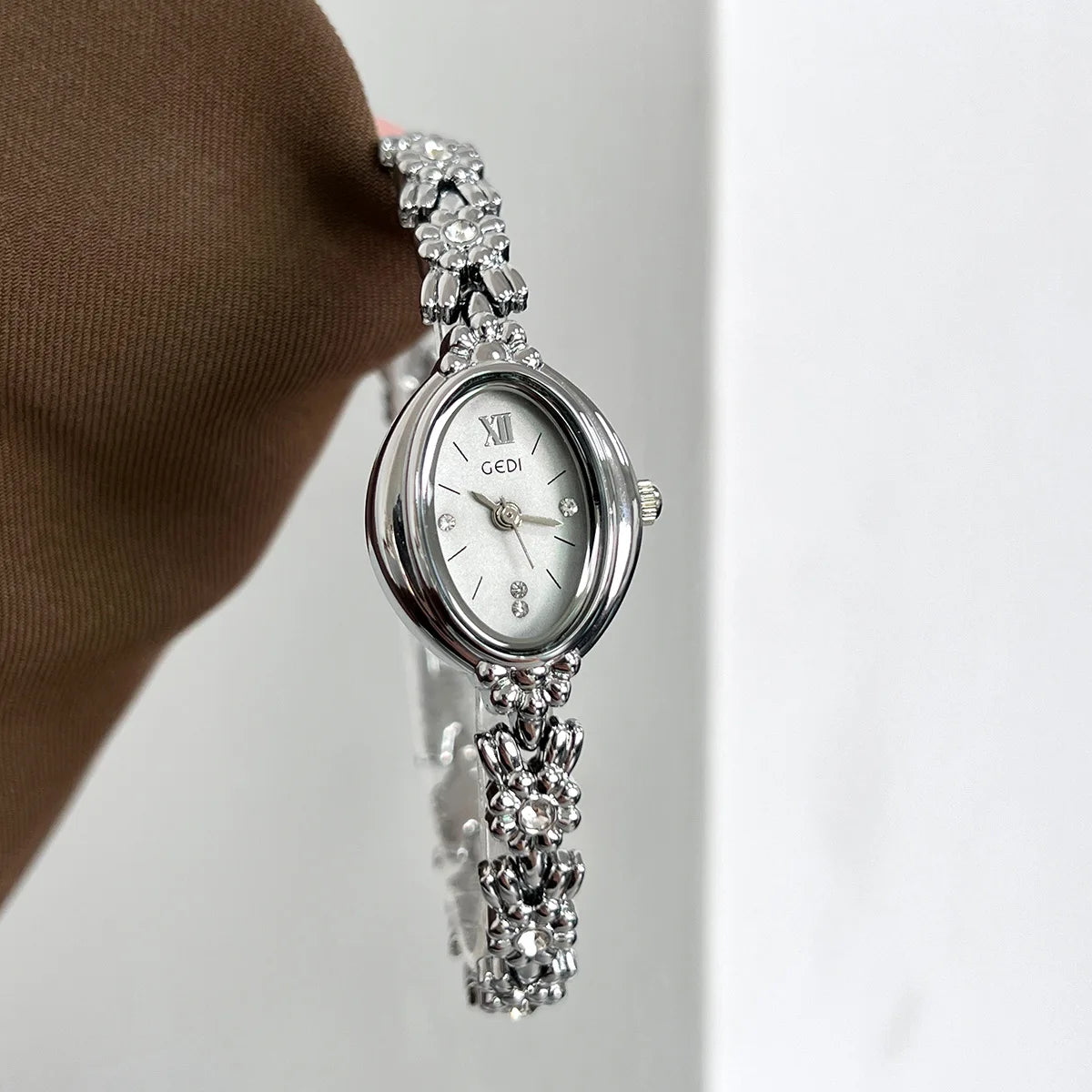 Gold Diamond Bracelet Watch | Oval Elegant Quartz Watch for Women