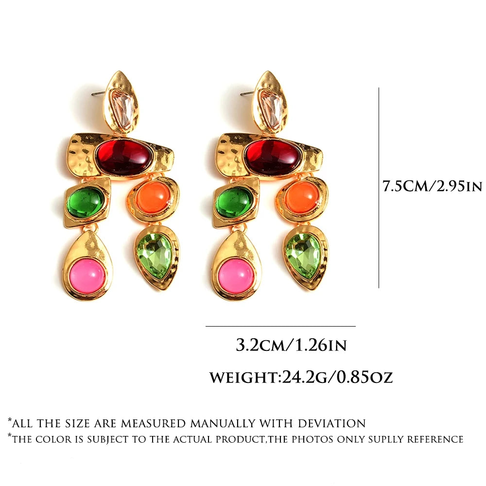 Exaggerated Vintage Rhinestone Crystal Beads Drop Earring For Women Ethnic Jewelry Fashion Geometry  Metal Earrings