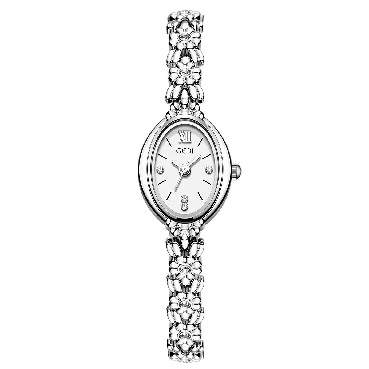 Gold Diamond Bracelet Watch | Oval Elegant Quartz Watch for Women