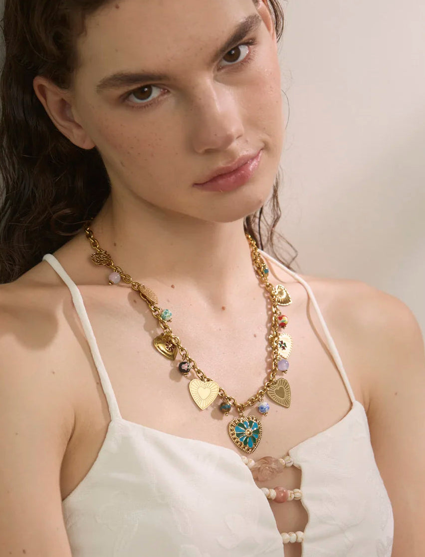Colorful Heart Charm Necklace | Gold Statement Jewelry for Women