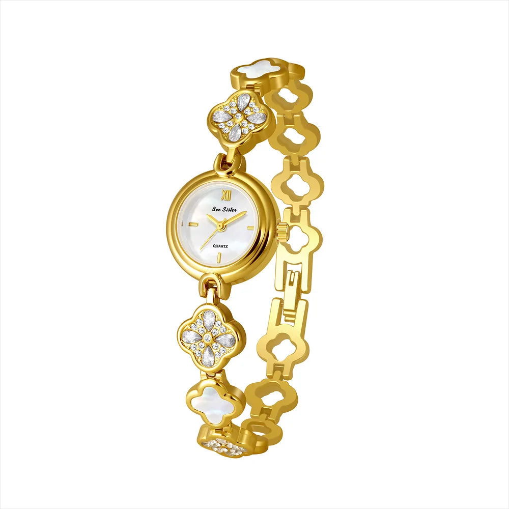 Shell Dial Bracelet Watch | Elegant Crystal Quartz Watch for Women