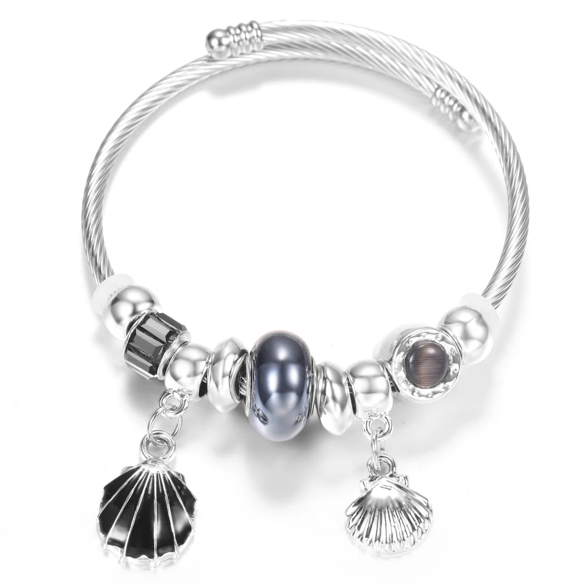 New Rhinestone Heart Shaped Pendant Stainless Steel Beaded Bracelet 4 Colors High Quality Closure Bangles Women Bracelet Jewelry