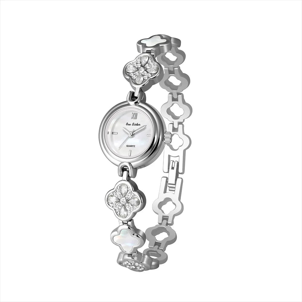 Shell Dial Bracelet Watch | Elegant Crystal Quartz Watch for Women