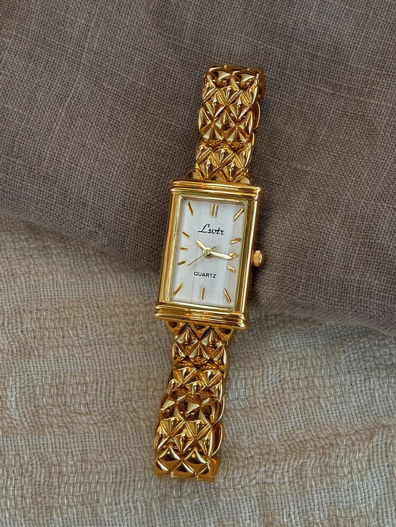 Gold Rectangle Watch with Stainless Steel Strap | Minimal Elegant Quartz Watch for Women