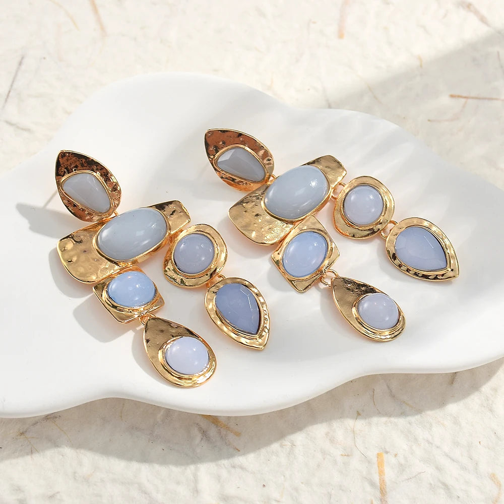 Exaggerated Vintage Rhinestone Crystal Beads Drop Earring For Women Ethnic Jewelry Fashion Geometry  Metal Earrings