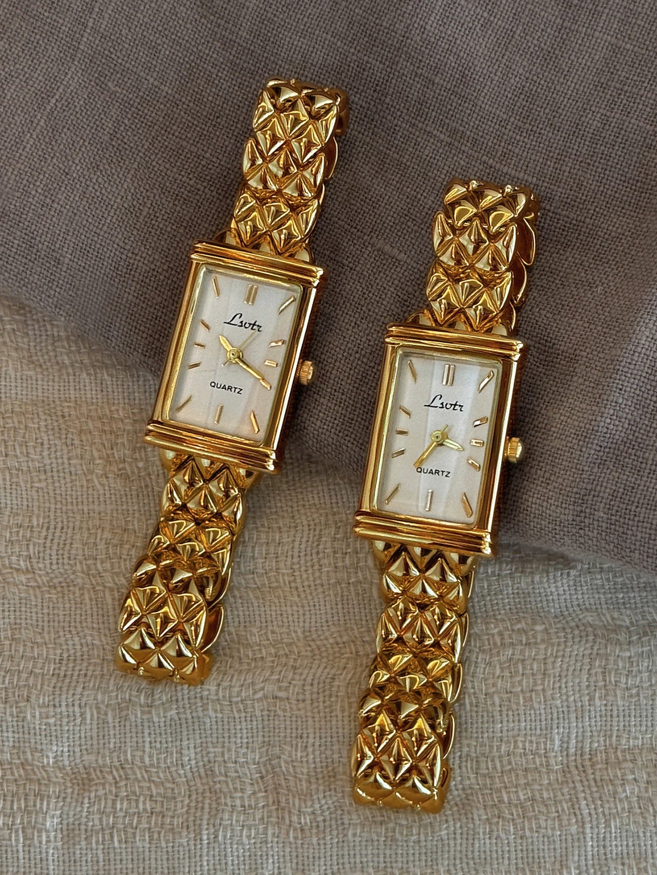 Gold Rectangle Watch with Stainless Steel Strap | Minimal Elegant Quartz Watch for Women