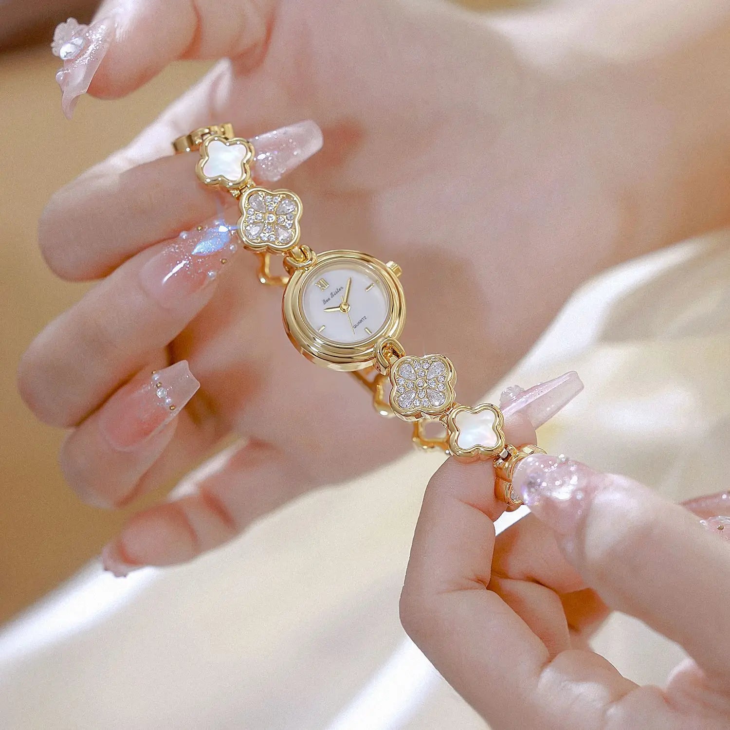 Shell Dial Bracelet Watch | Elegant Crystal Quartz Watch for Women