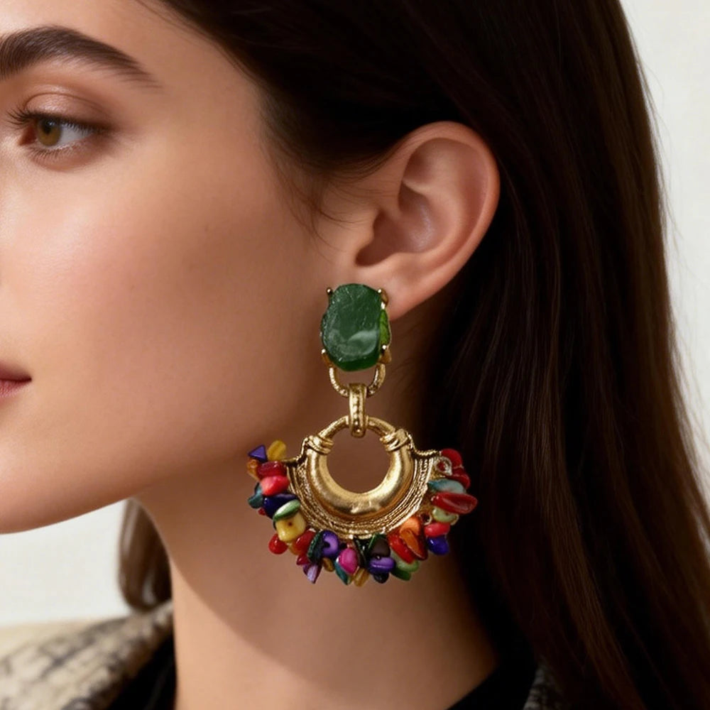 Vintage Handmade Beaded Earring For Women Boho Jewelry Resin Stone Statement Jewelry Bohemian Ear Ring Drop Earrings