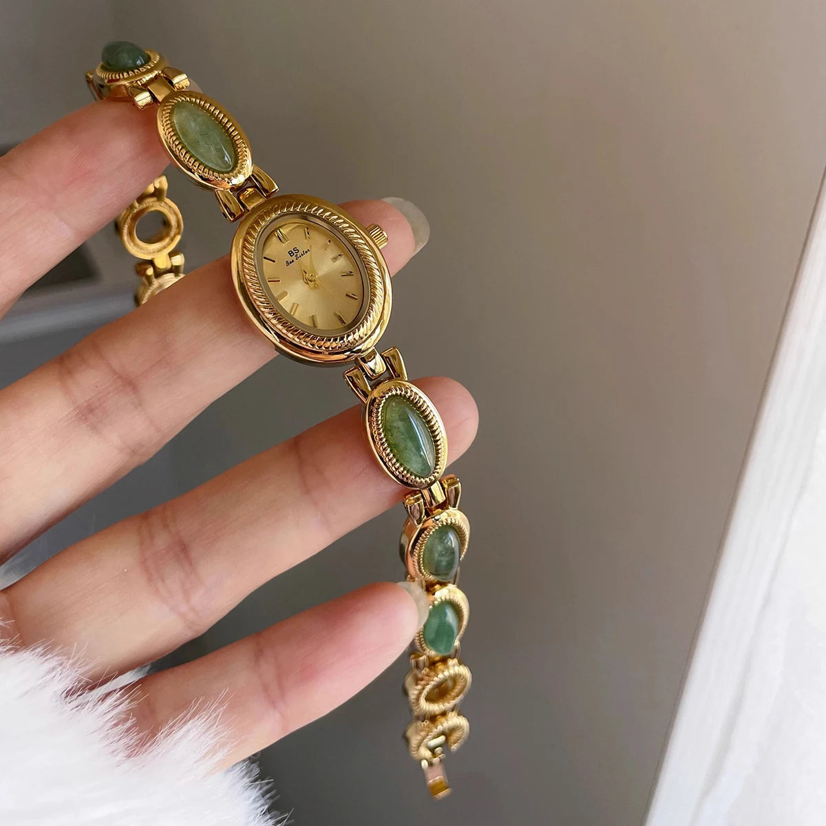 Stone Bracelet Watch | Elegant Oval Quartz Watch for Women
