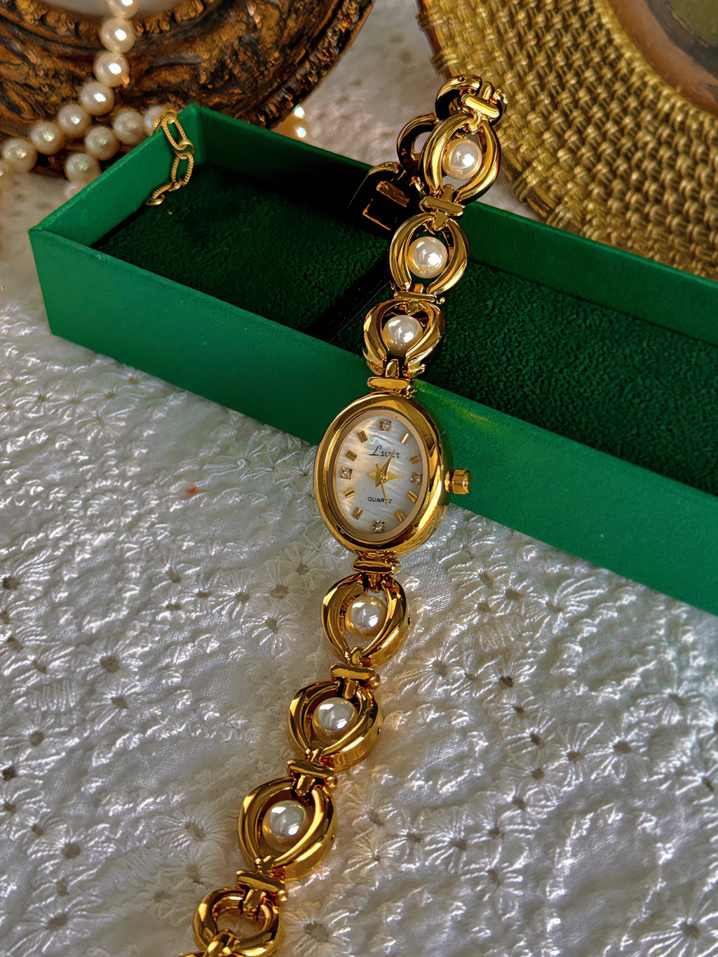 Camila Gold Pearl Bracelet Watch