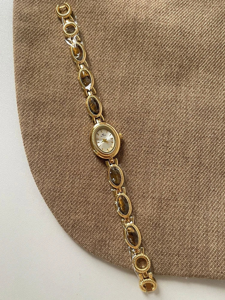 Stone Bracelet Watch | Elegant Oval Quartz Watch for Women