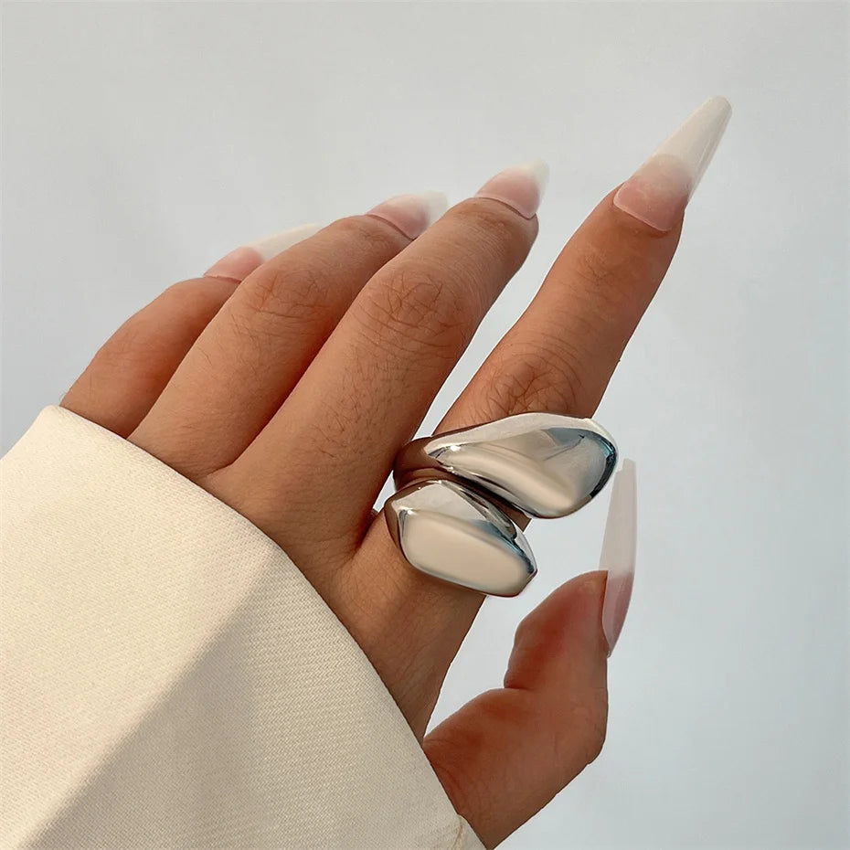 Ingemark Exaggerated Punk Smooth Water Drop Snake Rings for Women Vintage Geometric Adjustable Open Finger Ring Couple Jewelry