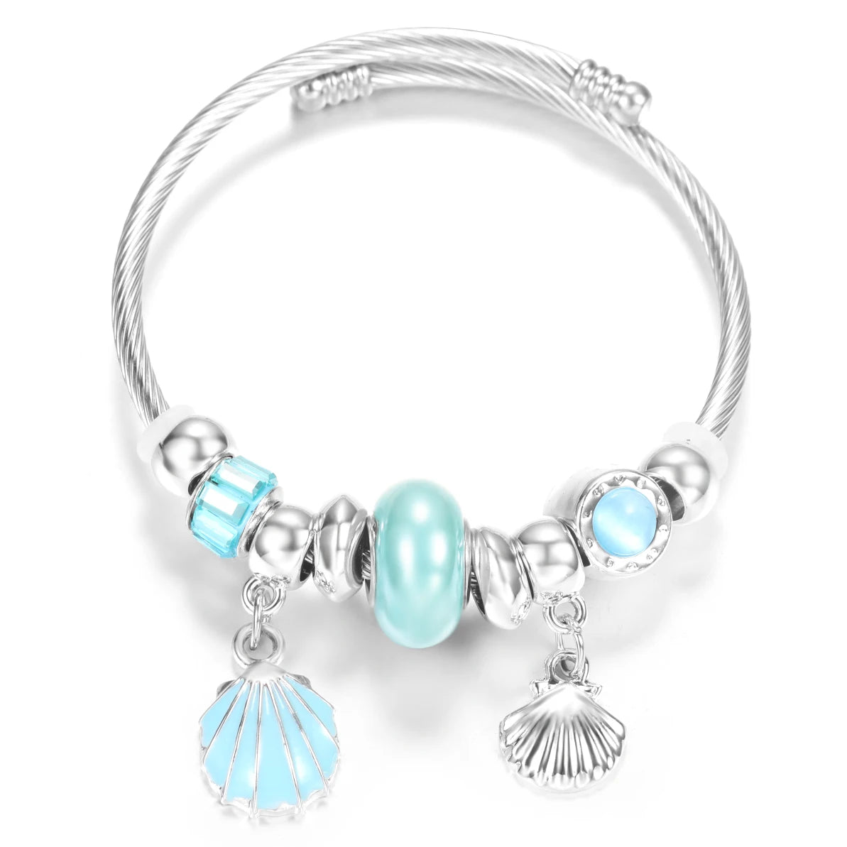 New Rhinestone Heart Shaped Pendant Stainless Steel Beaded Bracelet 4 Colors High Quality Closure Bangles Women Bracelet Jewelry