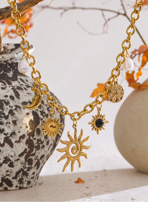 Celestial Leo & Cancer Charm Necklace | Gold Minimal Statement Jewelry